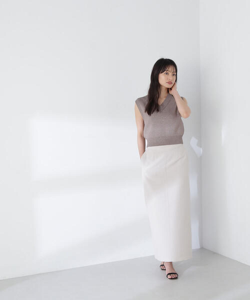 NATURAL BEAUTY BASIC(ナチュラルビューティーベーシック)の「◇リネンライクワイドベルトナロースカート(スカート・レディース・ベージュ/チャコールグレー/オリーブ・MEDIUM/SMALL)」の3枚目の写真