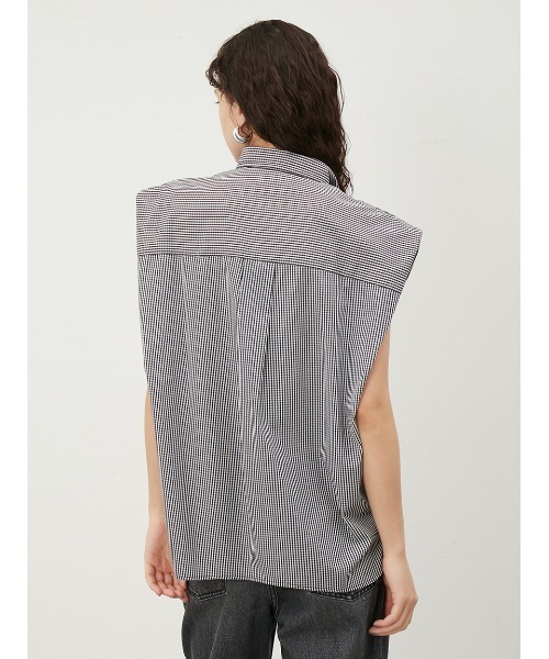 Mila Owen(ミラオーウェン)の「肩タックフレンチスリーブブラウス【手洗い可能】(シャツ/ブラウス・レディース・チェック/ホワイト/チャコールグレー/オリーブ・0/1)」の6枚目の写真