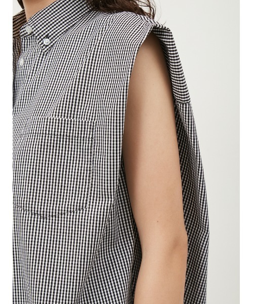 Mila Owen(ミラオーウェン)の「肩タックフレンチスリーブブラウス【手洗い可能】(シャツ/ブラウス・レディース・チェック/ホワイト/チャコールグレー/オリーブ・0/1)」の9枚目の写真