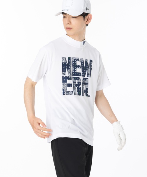 NEW ERA ホワイト モンクネック　Tシャツ Lサイズ　ゴルフ ニューエラゴルフ 半袖ミッドネックTシャツ パフォーマンス