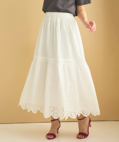 【セール】【洗える】刺繍ティアード スカート（スカート）｜Feroux（フェルゥ）