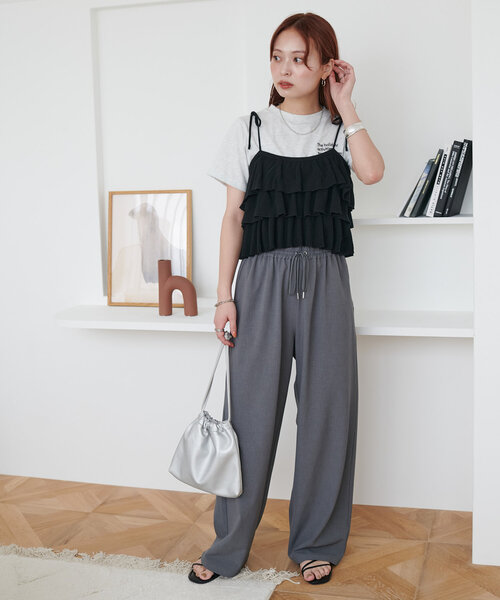 DISCOAT（ディスコート）の「【新色追加/WEB限定】フリルニットビスチェ（キャミソール・レディース・オレンジ/カーキ/ブラック/ブラウン/アイボリー・FREE）」の9枚目の写真