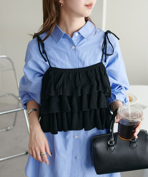 DISCOAT（ディスコート）の「【新色追加/WEB限定】フリルニットビスチェ（キャミソール・レディース・オレンジ/カーキ/ブラック/ブラウン/アイボリー・FREE）」の13枚目の写真