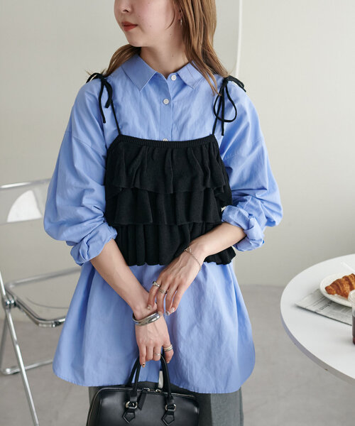 DISCOAT（ディスコート）の「【新色追加/WEB限定】フリルニットビスチェ（キャミソール・レディース・オレンジ/カーキ/ブラック/ブラウン/アイボリー・FREE）」の15枚目の写真