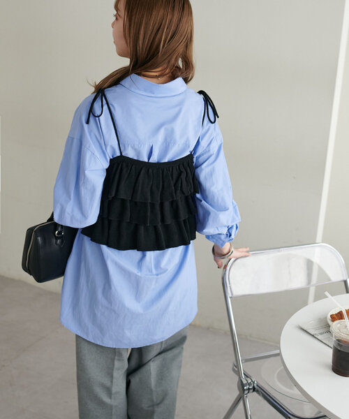 DISCOAT（ディスコート）の「【新色追加/WEB限定】フリルニットビスチェ（キャミソール・レディース・オレンジ/カーキ/ブラック/ブラウン/アイボリー・FREE）」の16枚目の写真