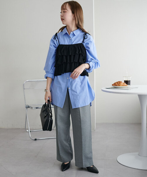 DISCOAT（ディスコート）の「【新色追加/WEB限定】フリルニットビスチェ（キャミソール・レディース・オレンジ/カーキ/ブラック/ブラウン/アイボリー・FREE）」の17枚目の写真