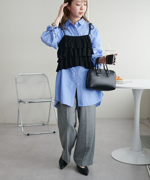 DISCOAT（ディスコート）の「【新色追加/WEB限定】フリルニットビスチェ（キャミソール・レディース・オレンジ/カーキ/ブラック/ブラウン/アイボリー・FREE）」の18枚目の写真