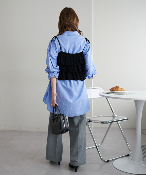 DISCOAT（ディスコート）の「【新色追加/WEB限定】フリルニットビスチェ（キャミソール・レディース・オレンジ/カーキ/ブラック/ブラウン/アイボリー・FREE）」の19枚目の写真