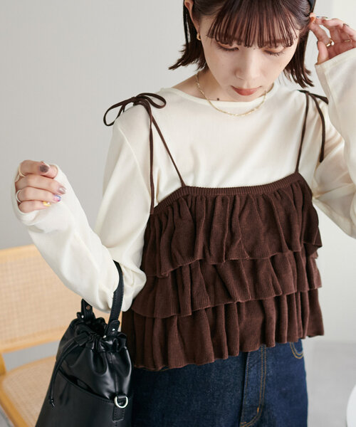 DISCOAT（ディスコート）の「【新色追加/WEB限定】フリルニットビスチェ（キャミソール・レディース・オレンジ/カーキ/ブラック/ブラウン/アイボリー・FREE）」の21枚目の写真