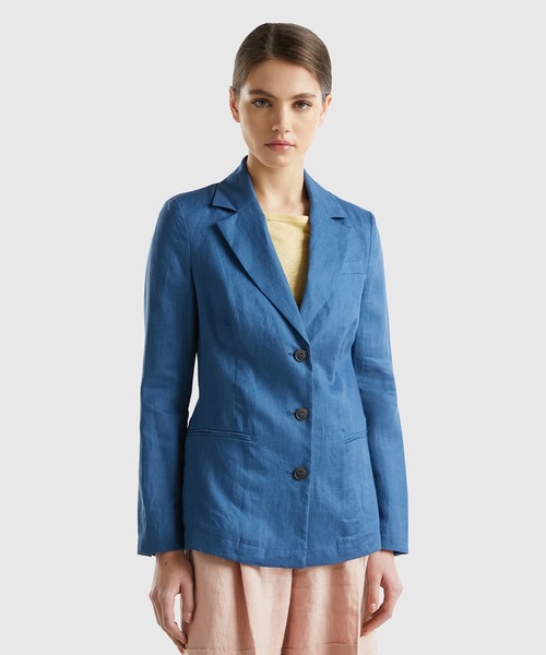 BENETTON (UNITED COLORS OF BENETTON)(ベネトンユナイテッドカラーズオブベネトン)の「リネン100%3ボタンテーラードジャケット(テーラードジャケット・レディース・ブラック/ライトベージュ/ホワイト/ピンクベージュ/カーキ/ブルー・38/40/42/36)」の5枚目の写真