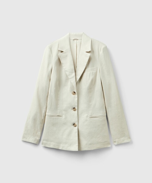 BENETTON (UNITED COLORS OF BENETTON)(ベネトンユナイテッドカラーズオブベネトン)の「リネン100%3ボタンテーラードジャケット(テーラードジャケット・レディース・ブラック/ライトベージュ/ホワイト/ピンクベージュ/カーキ/ブルー・38/40/42/36)」の9枚目の写真