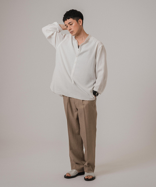 EDIFICE（エディフィス）の「"WEB限定" リバウンド ドビー 8分袖 バンドカラープルオーバーシャツ（シャツ/ブラウス・メンズ・ネイビー/ベージュ系その他/ホワイト・LARGE/MEDIUM）」の12枚目の写真