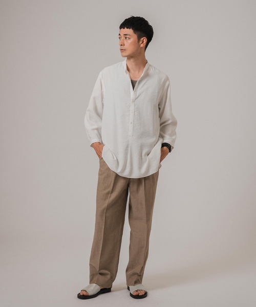 EDIFICE（エディフィス）の「"WEB限定" リバウンド ドビー 8分袖 バンドカラープルオーバーシャツ（シャツ/ブラウス・メンズ・ネイビー/ベージュ系その他/ホワイト・LARGE/MEDIUM）」の13枚目の写真