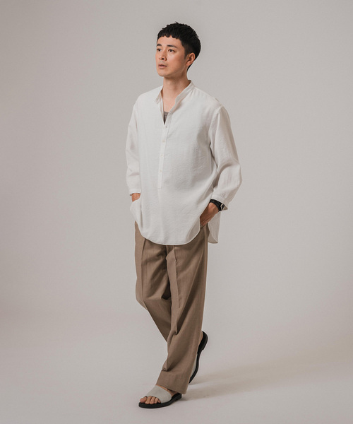 EDIFICE（エディフィス）の「"WEB限定" リバウンド ドビー 8分袖 バンドカラープルオーバーシャツ（シャツ/ブラウス・メンズ・ネイビー/ベージュ系その他/ホワイト・LARGE/MEDIUM）」の14枚目の写真