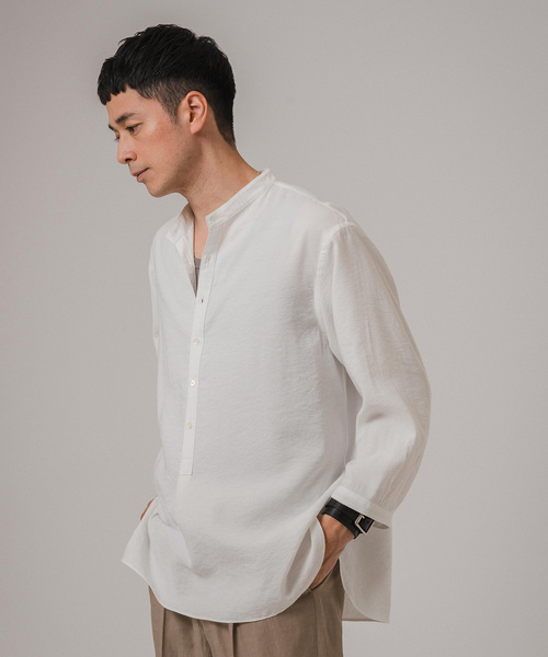 EDIFICE（エディフィス）の「"WEB限定" リバウンド ドビー 8分袖 バンドカラープルオーバーシャツ（シャツ/ブラウス・メンズ・ネイビー/ベージュ系その他/ホワイト・LARGE/MEDIUM）」の9枚目の写真