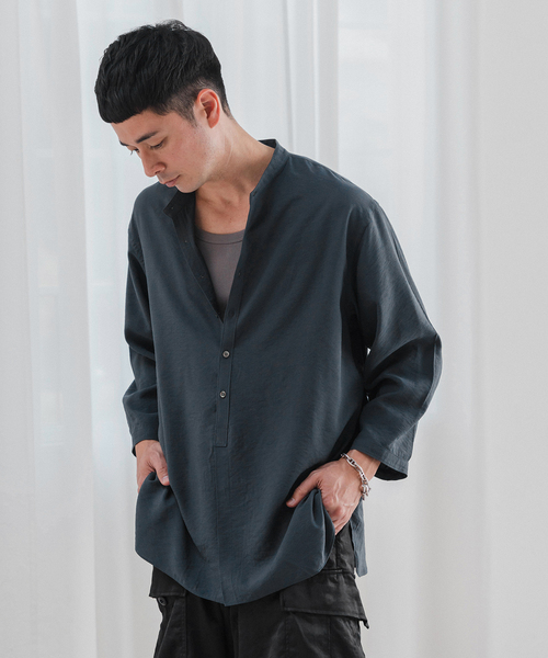 EDIFICE（エディフィス）の「"WEB限定" リバウンド ドビー 8分袖 バンドカラープルオーバーシャツ（シャツ/ブラウス・メンズ・ネイビー/ベージュ系その他/ホワイト・LARGE/MEDIUM）」の18枚目の写真