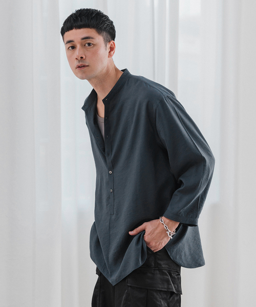 EDIFICE（エディフィス）の「"WEB限定" リバウンド ドビー 8分袖 バンドカラープルオーバーシャツ（シャツ/ブラウス・メンズ・ネイビー/ベージュ系その他/ホワイト・LARGE/MEDIUM）」の19枚目の写真