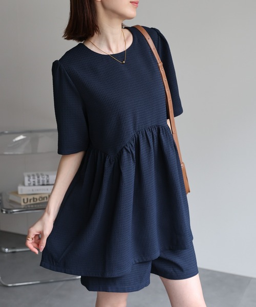 sakishimatokyo（サキシマトーキョー）の「ワッフル柄 ショートパンツ/セットアップ（セットアップ・レディース・アイボリー/ブラック/ネイビー・FREE）」の3枚目の写真
