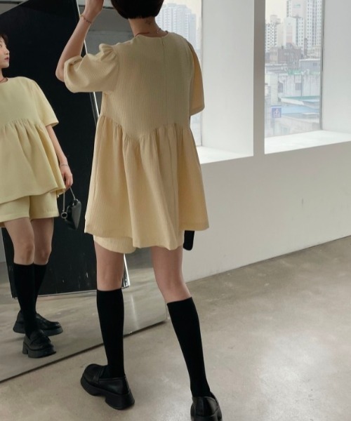 sakishimatokyo（サキシマトーキョー）の「ワッフル柄 ショートパンツ/セットアップ（セットアップ・レディース・アイボリー/ブラック/ネイビー・FREE）」の9枚目の写真
