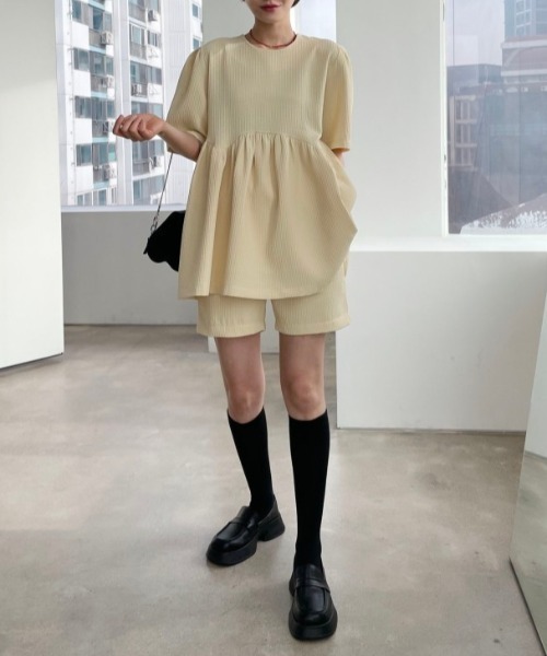 sakishimatokyo（サキシマトーキョー）の「ワッフル柄 ショートパンツ/セットアップ（セットアップ・レディース・アイボリー/ブラック/ネイビー・FREE）」の15枚目の写真