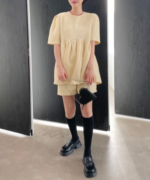 sakishimatokyo（サキシマトーキョー）の「ワッフル柄 ショートパンツ/セットアップ（セットアップ・レディース・アイボリー/ブラック/ネイビー・FREE）」の19枚目の写真