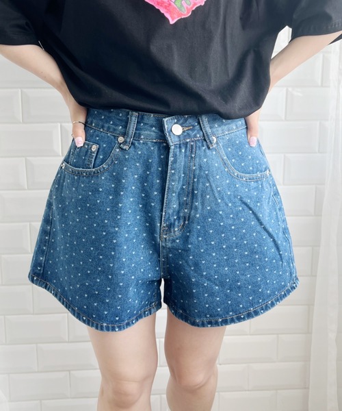 セール】ハートドットデニムショートパンツ（デニムパンツ）｜SOLLON
