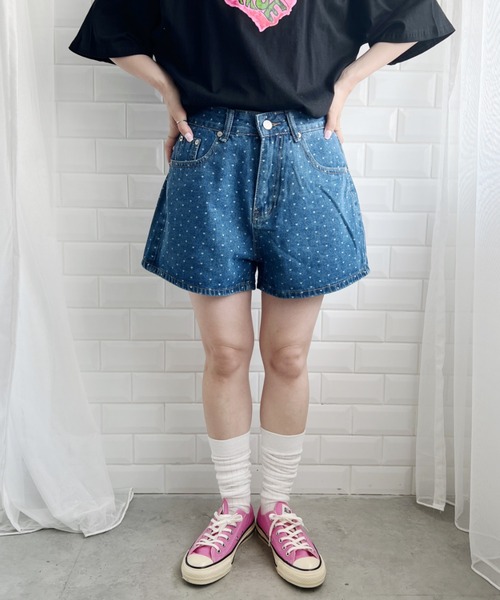 セール】ハートドットデニムショートパンツ（デニムパンツ）｜SOLLON
