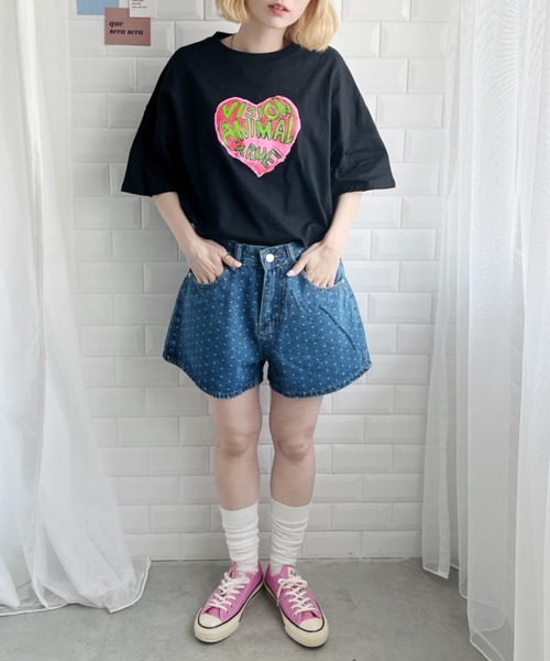 セール】ハートドットデニムショートパンツ（デニムパンツ）｜SOLLON