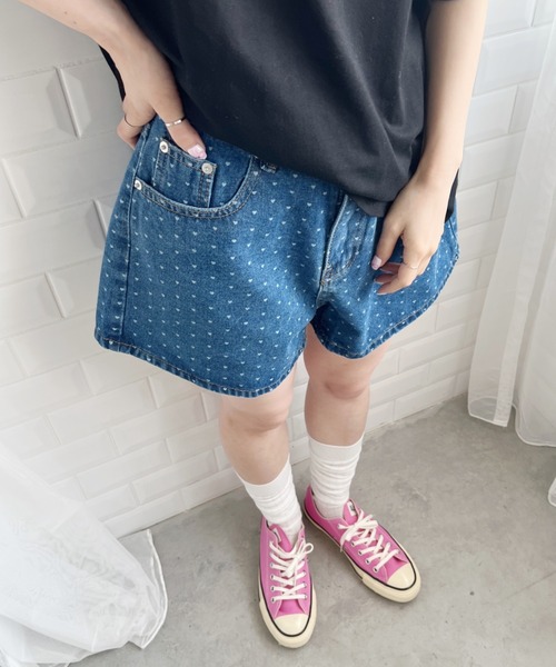 セール】ハートドットデニムショートパンツ（デニムパンツ）｜SOLLON