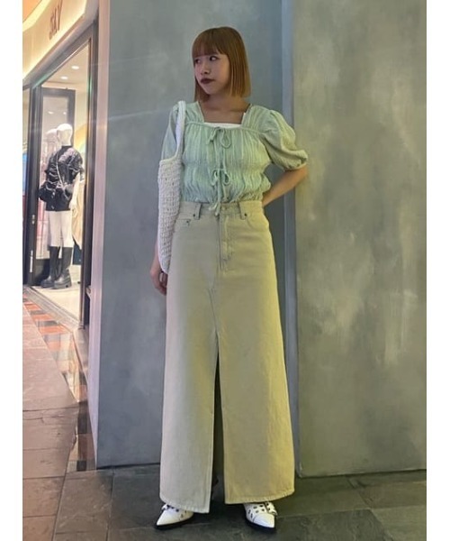 SLY（スライ）の「2WAY SHIRRING BL 2ウェイ シャーリング ブラウス（シャツ/ブラウス・レディース・ブラック/アイボリー/ライトグリーン・FREE）」の11枚目の写真