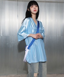 FOLLOWIN（フォロウィン）の「[UNISEX][ブロックコアムード] Vネック グロッシー メッシュ ナンバー　ベースボール 半袖Tシャツ（Tシャツ/カットソー・メンズ）」