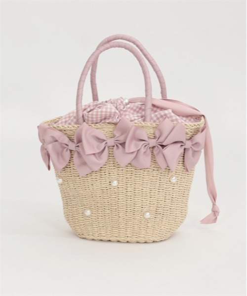 axes femme POETIQUE（アクシーズファムポエティック）の「リボン雑材風バッグ（かごバッグ・レディース・ピンク/ブラック・FREE）」の13枚目の写真