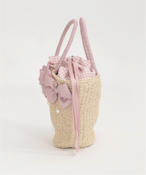 axes femme POETIQUE（アクシーズファムポエティック）の「リボン雑材風バッグ（かごバッグ・レディース・ピンク/ブラック・FREE）」の14枚目の写真