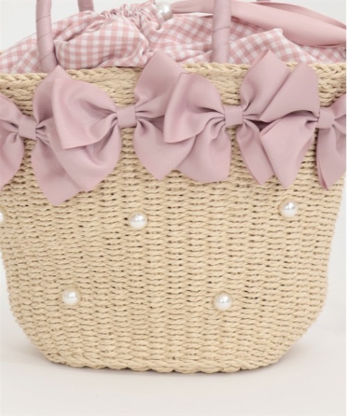 axes femme POETIQUE（アクシーズファムポエティック）の「リボン雑材風バッグ（かごバッグ・レディース・ピンク/ブラック・FREE）」の19枚目の写真