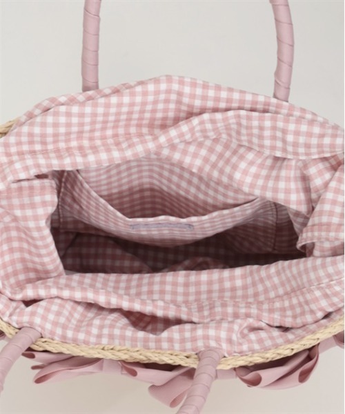 axes femme POETIQUE（アクシーズファムポエティック）の「リボン雑材風バッグ（かごバッグ・レディース・ピンク/ブラック・FREE）」の21枚目の写真