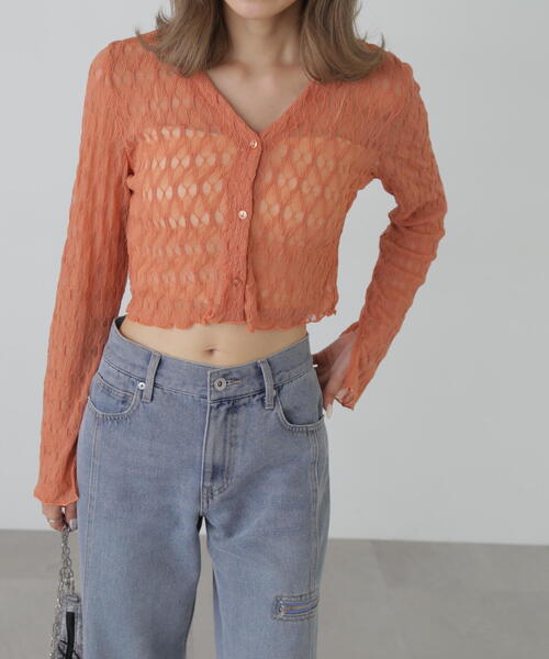 FREE'S MART（フリーズマート）の「◇シアーチュールカーディガン（カーディガン/ボレロ・レディース・ピンク/ホワイト/ブラック/ブルー/オレンジ・FREE）」の5枚目の写真