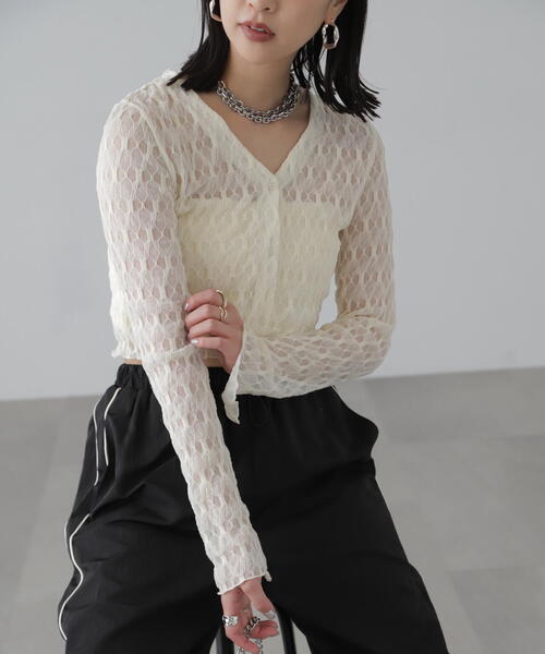 FREE'S MART（フリーズマート）の「◇シアーチュールカーディガン（カーディガン/ボレロ・レディース・ピンク/ホワイト/ブラック/ブルー/オレンジ・FREE）」の12枚目の写真