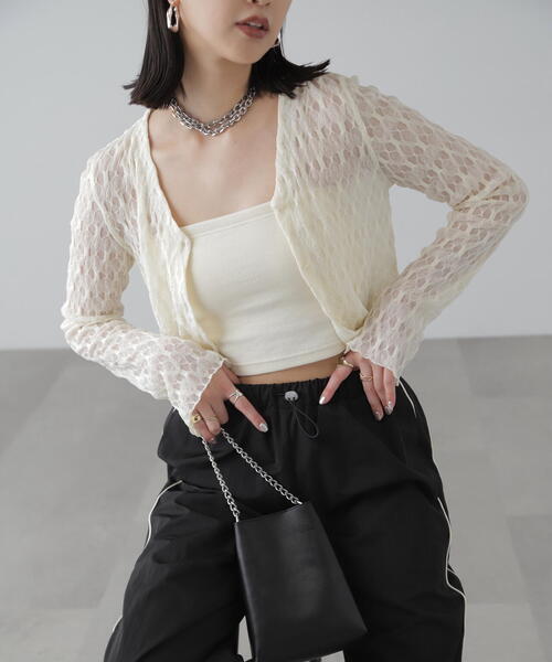 FREE'S MART（フリーズマート）の「◇シアーチュールカーディガン（カーディガン/ボレロ・レディース・ピンク/ホワイト/ブラック/ブルー/オレンジ・FREE）」の22枚目の写真