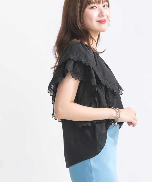 PICCIN（ピッチン）の「【WEB限定】ブロードレースラッフルスリーブプルオーバー（Tシャツ/カットソー・レディース・オフホワイト/ブラック・M/L）」の10枚目の写真