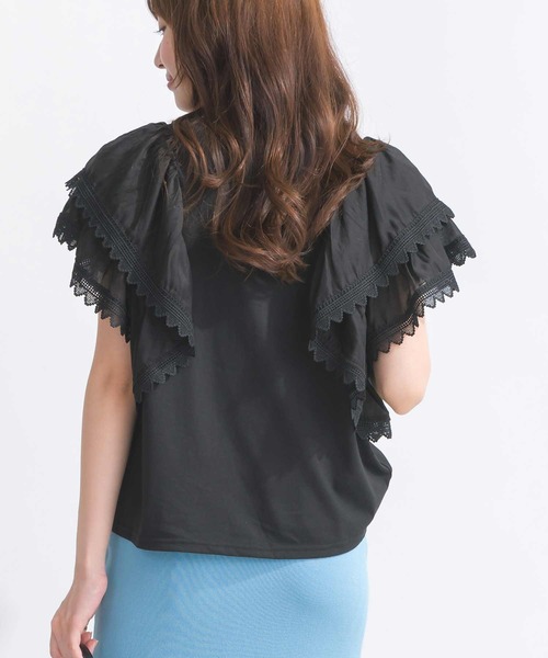PICCIN（ピッチン）の「【WEB限定】ブロードレースラッフルスリーブプルオーバー（Tシャツ/カットソー・レディース・オフホワイト/ブラック・M/L）」の11枚目の写真