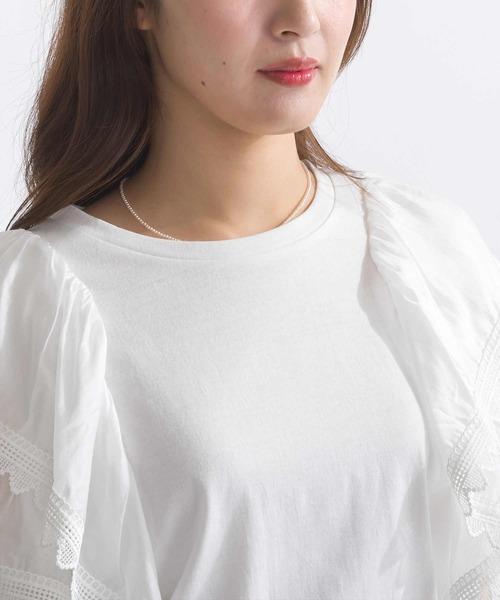 PICCIN（ピッチン）の「【WEB限定】ブロードレースラッフルスリーブプルオーバー（Tシャツ/カットソー・レディース・オフホワイト/ブラック・M/L）」の15枚目の写真