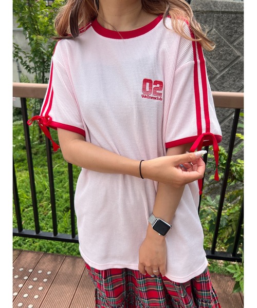 WC(ダブル シー)の「2ラインリボンワッフルTシャツ(Tシャツ/カットソー・レディース・アイボリー/サックスブルー/ピンク・FREE)」の14枚目の写真