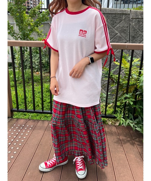 WC(ダブル シー)の「2ラインリボンワッフルTシャツ(Tシャツ/カットソー・レディース・アイボリー/サックスブルー/ピンク・FREE)」の15枚目の写真
