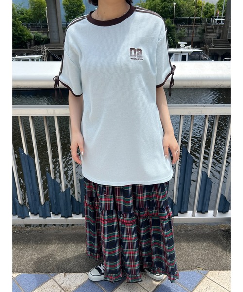 WC(ダブル シー)の「2ラインリボンワッフルTシャツ(Tシャツ/カットソー・レディース・アイボリー/サックスブルー/ピンク・FREE)」の13枚目の写真