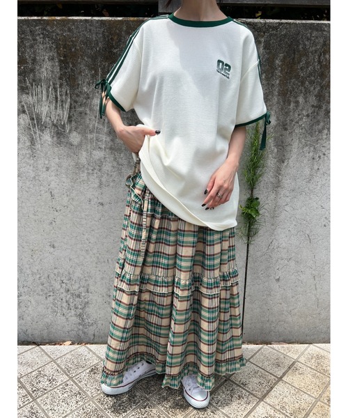 WC(ダブル シー)の「2ラインリボンワッフルTシャツ(Tシャツ/カットソー・レディース・アイボリー/サックスブルー/ピンク・FREE)」の4枚目の写真