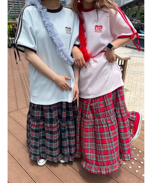 WC(ダブル シー)の「2ラインリボンワッフルTシャツ(Tシャツ/カットソー・レディース・アイボリー/サックスブルー/ピンク・FREE)」の16枚目の写真