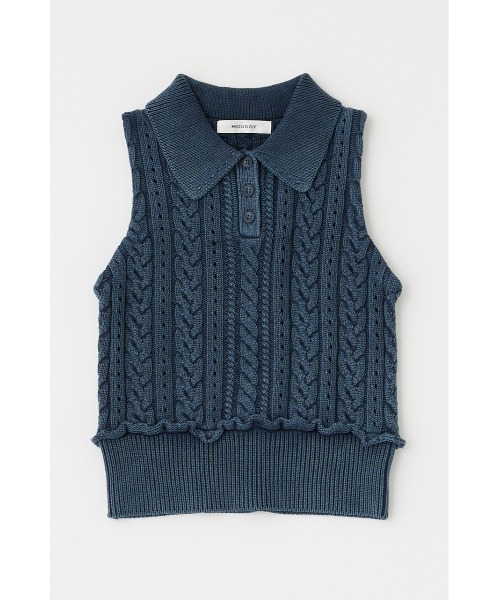 MOUSSY（マウジー）の「CABLE KNIT POLO タンクトップ（タンクトップ・レディース・ネイビー/オレンジ系その他/アイボリー・FREE）」の3枚目の写真