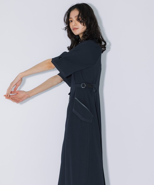 PUBLIC TOKYO（パブリックトウキョウ）の「【PUBLIC TOKYO/パブリックトウキョウ】スタンドオープンシャツワンピース（シャツワンピース・レディース・ライトベージュ/ネイビー・2/1）」の8枚目の写真