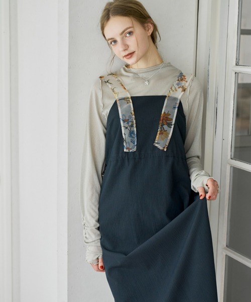 d.i.a. 袖クシュクシュ 肩開きワンピース idem（イデム）の「flower shoulder drawstring onepiece/肩紐