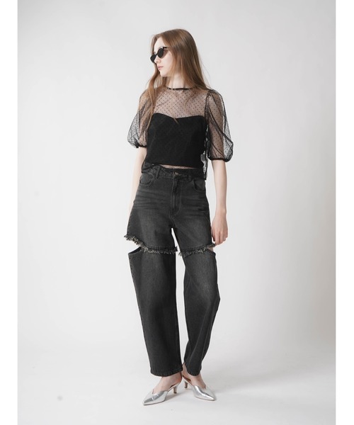 :ETHROF(イーサオブ)の「DOTTULLE PUFF SLEEVE TOPS(シャツ/ブラウス・レディース・ブラック・FREE)」の2枚目の写真